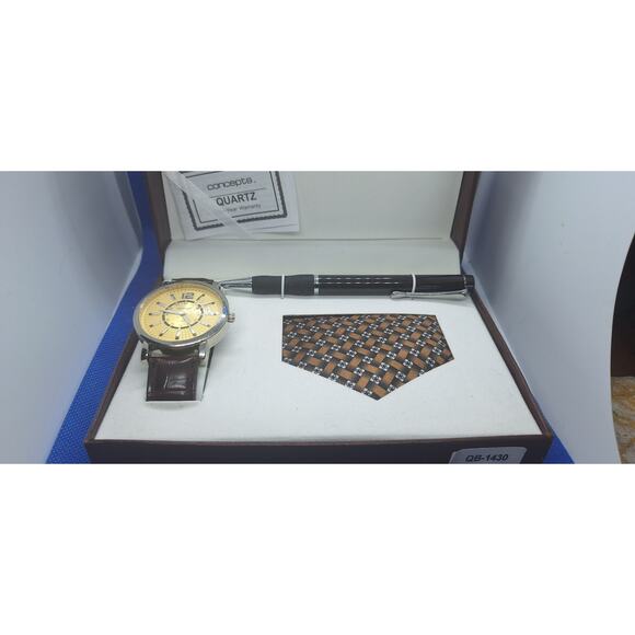 Concepts Executive Gift Set Quartz Watch Tie & Ballpoint Pen NIB- New Battery - Picture 1 of 7